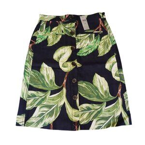 [New] Ann Taylor Petite Amalfi Button Linen Blend Skirt Tropical Print Size 2P